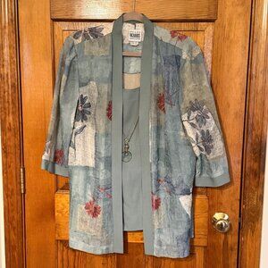 R&M Richards Sheer Sage Green Top with Matching Pendant - Size 14P